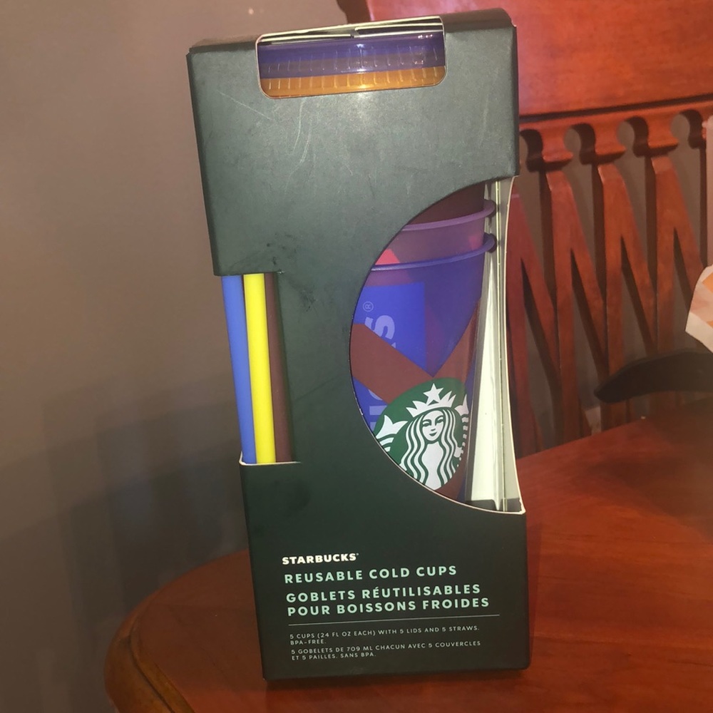 NWB Starbucks 2021 Summer Abstract Designs 24 Oz. 5 Reusable Cold Cups New